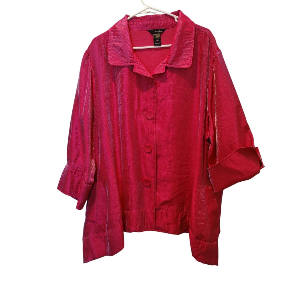 Ali Miles Plus Sz 3X Bright Pink Irridescent Swing Jacket Lagenlook Shimmery